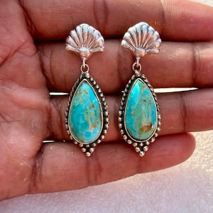 Genuine Turquoise Earring - 925 Sterling Silver Earring - Teardrop Turquoise Elongated Earring-Turquoise Statement Earring- Earring For Gift