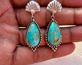 Teardrop Turquoise Earrings: Sterling Silver Dangle, Natural Gemstone