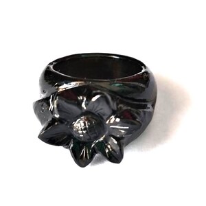 Natural Black Onyx Ring-Handmade Silver Ring- Flower Ring- Round Black Onyx Designer Ring- Gift for her- Birthstone Ring, Christmas Gift