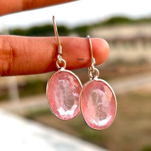 Morganite Earrings, Genuine Peach Morganite Earring, Oval Earrings, Handmade Earring, 925 Sterling Silver Earring, Christmas Gift