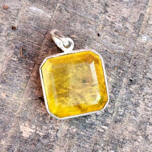 Yellow Sapphire Pendant With Silver Chain Necklace 925 Sterling Silver Pendant Necklace Big Size Gemstone Handmade Gemstone Jewelry Gift