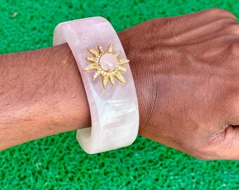 Handmade Rose Quartz Sterling Silver Cuff Bangle: Gemstone Jewelry