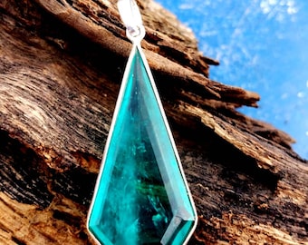 Paraiba Turmalin Anhänger: Natürlicher Edelstein, Sterling Silber (15 x 25 MM)