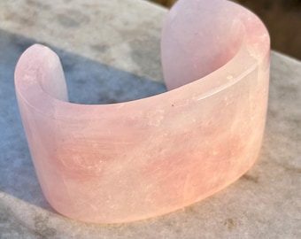 Handmade Rose Quartz Cuff Bracelet: 2-Inch Gemstone Bangle