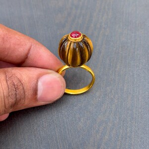 Ring tijgeroog en robijn: 925 sterlingzilveren sieraden, boho-ring