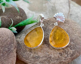 Yellow Sapphire Dangle Earrings: Sterling Silver Gemstone Jewelry