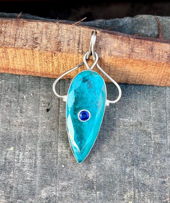 Paraiba Tourmaline Silver Pendant, 925 Silver Pendant ,Sapphire Pendant  Handmade Pendant, Birthstone Pendant, Women Valentine Gift