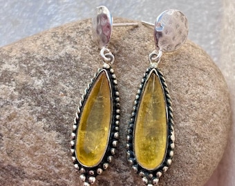 Yellow Sapphire Sterling Silver Earrings: Handmade Dangle Drop Jewelry