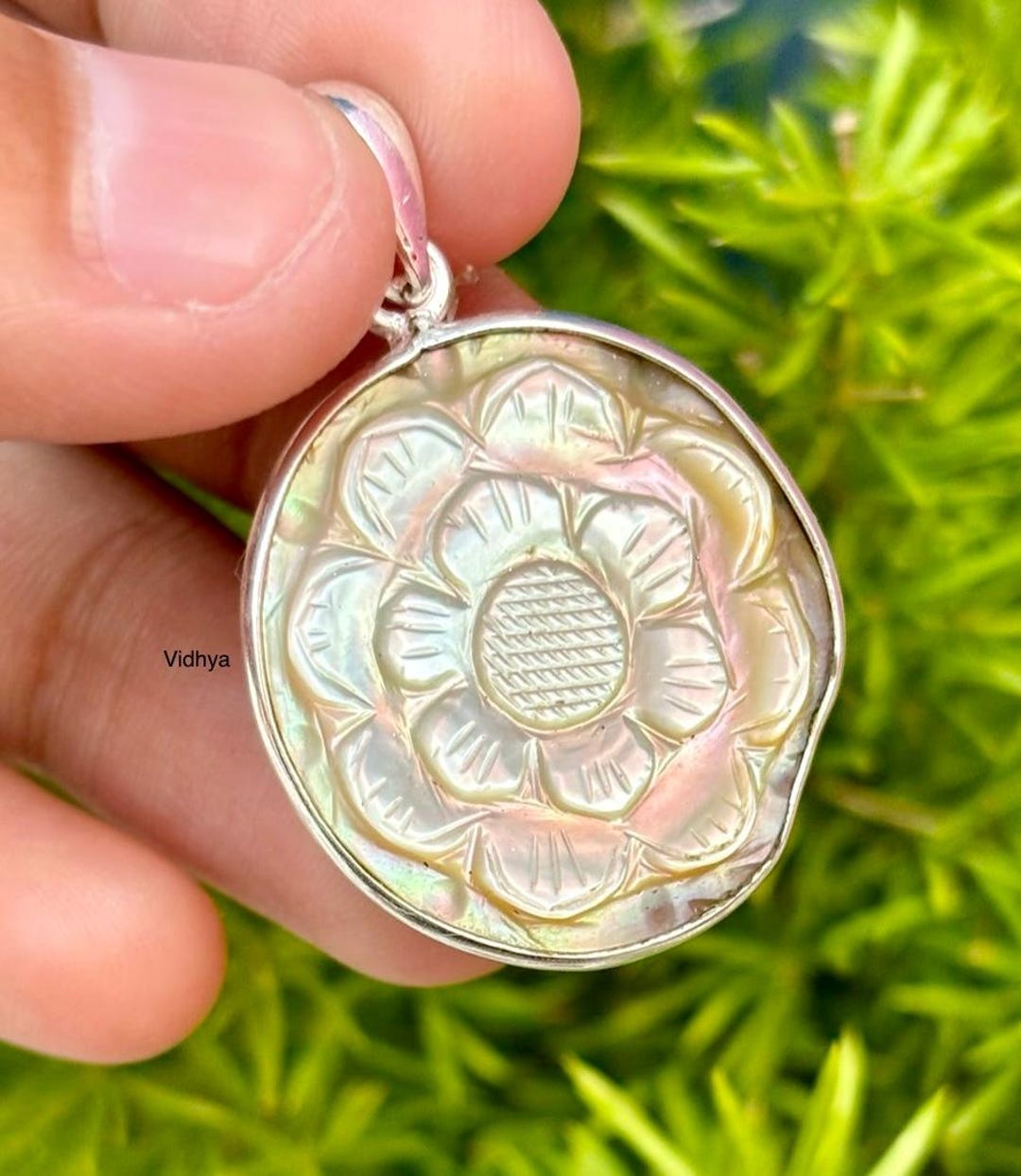 Mother of Pearl Pendant: Sterling Silver Floral Necklace - Etsy Australia