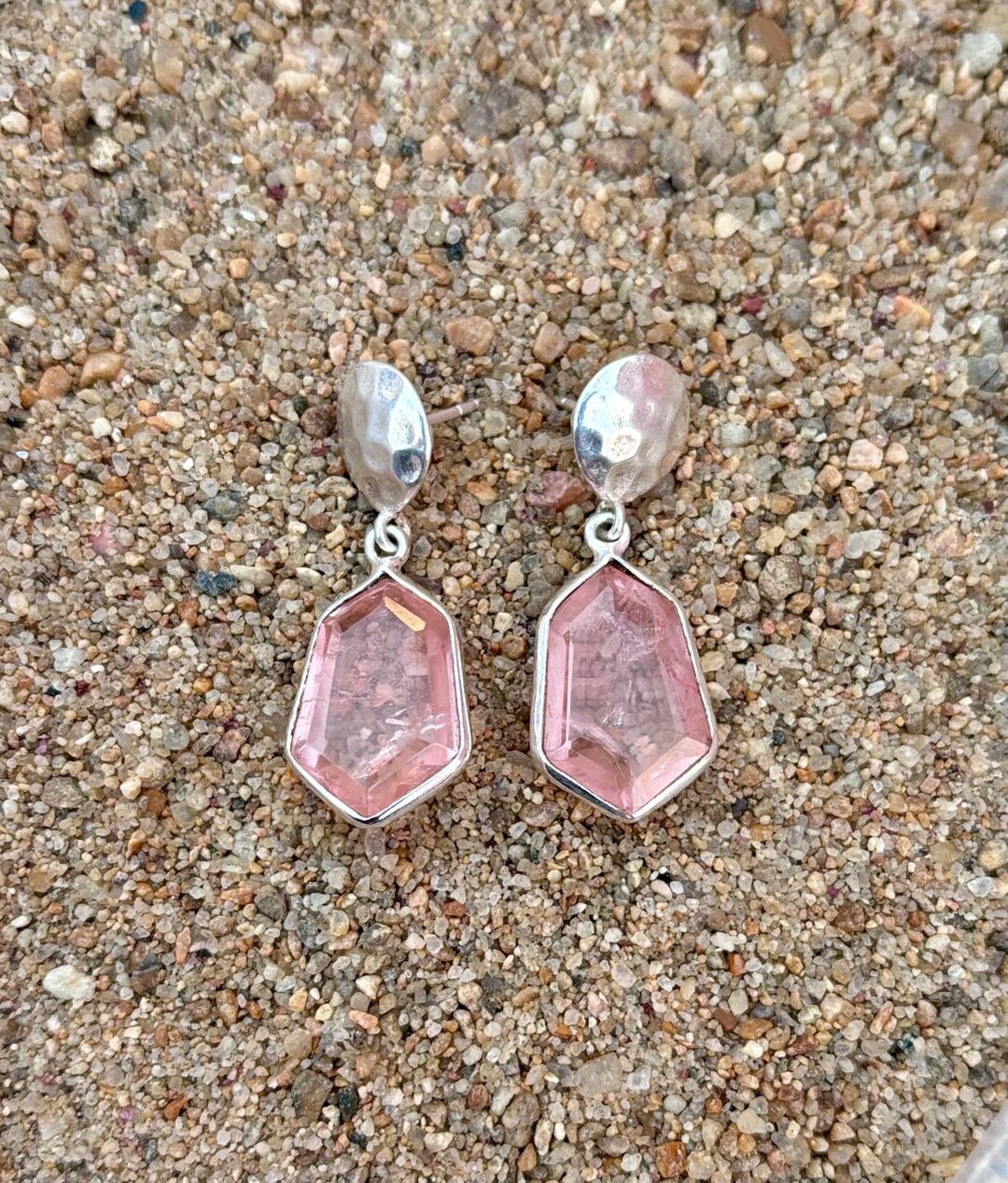 Boucles D'oreilles Pierres Précieuses - Prehnite, Tourmaline, Spinelle Rose, Argent Fin, Neuves