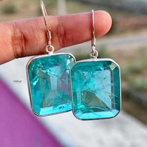 Dangle Drop Earrings , Paraiba Tourmaline Crystal Earring, 925 Silver Earring, Handmade Earring, Blue Gemstone Earring,  Gift For Her