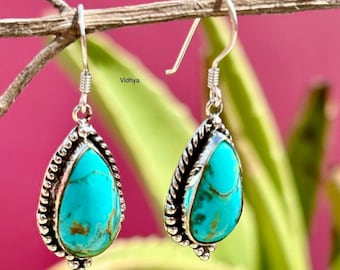Natural Turquoise Dangle Earrings.Handmade Silver Earring. Gemstone Earring. Gift For Her, Arizona Turquoise Earring, Gift For Her