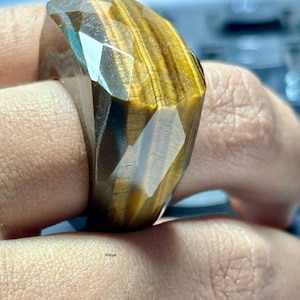 Faceted Tiger&#39;s Eye Ring, Tiger&#39;s Eye Stone Jewelry, Tiger&#39;s Eye Crystal Ring, Luck Stone Ring, Smooth Tiger&#39;s Eye Ring, Raw Crystal Jewelry