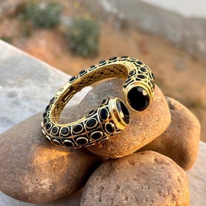 NEIGHBORHOOD アポロ コンチョ バングル Black Onyx Bangles - Gold Plated Bracelet - Solid Silver