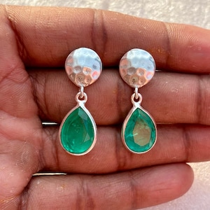 Boucles d&#39;oreilles en argent vert émeraude, Pendants d&#39;oreilles en argent sterling 925, Bijoux en pierres précieuses faits main, Boucle d&#39;oreille émeraude, Cadeau pour femme