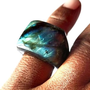 Genuine Blue Labradorite Ring, Labradorite Big Stone Ring, Solid Gemstone Ring, Labradorite Jewelry March Birthstone