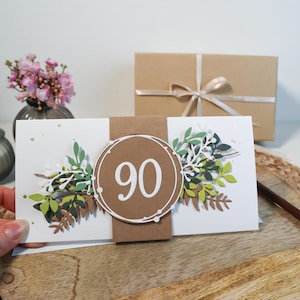 Karte zum 90. Geburtstag, personalisierbare Geburtstagskarte, individuelle Gutscheinkarte, Glückwunschkarte für Sie und Ihn