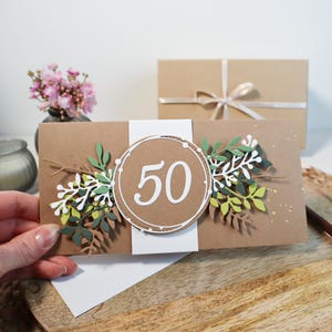 Geschenk zum 50. Geburtstag, personalisierbare Geburtstagskarte, individuelle Gutscheinkarte, besondere Glückwunschkarte für Sie und Ihn