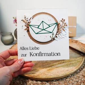 edle, quadratische Glückwunschkarte zur Konfirmation mit grünen Akzenten für Jungen und Mädchen, Geschenk Konfirmation