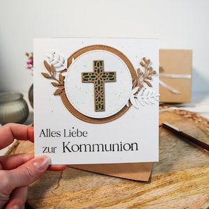 edle, quadratische Glückwunschkarte zur Kommunion mit grünen Akzenten für Jungen und Mädchen, Geschenk zur heiligen Erstkommunion