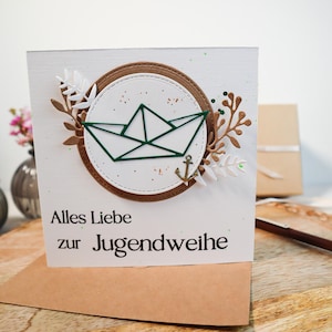 edle, quadratische Glückwunschkarte zur Jugendweihe mit grünen Akzenten für Jungen und Mädchen, Geschenk Jugendweihe