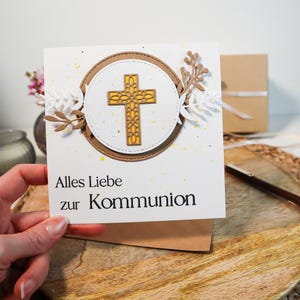 edle, quadratische Glückwunschkarte zur Kommunion mit gelben Akzenten für Jungen und Mädchen, Geschenk zur heiligen Erstkommunion
