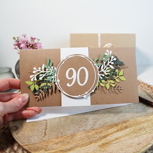 Karte zum 90. Geburtstag, personalisierbare Geburtstagskarte, individuelle Gutscheinkarte, Glückwunschkarte für Sie und Ihn