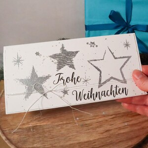 Weihnachtskarte mit Sternen in Silber, Weihnachtspost, Klappkarte für Weihnachtsgrüße, Gutschein- oder Geldverpackung für deine Liebsten