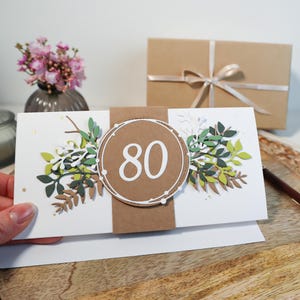 Karte zum 80. Geburtstag, personalisierbare Geburtstagskarte, individuelle Gutscheinkarte, Glückwunschkarte für Sie und Ihn