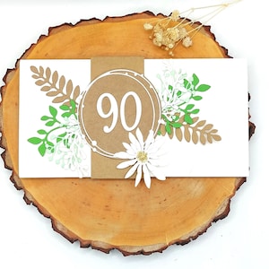 Karte zum 90. Geburtstag, personalisierbare Geburtstagskarte, individuelle Gutscheinkarte, besondere Glückwunschkarte