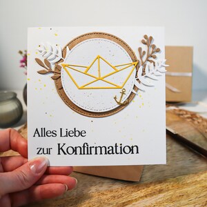 edle, quadratische Glückwunschkarte zur Konfirmation mit gelben Akzenten für Jungen und Mädchen, Geschenk Konfirmation