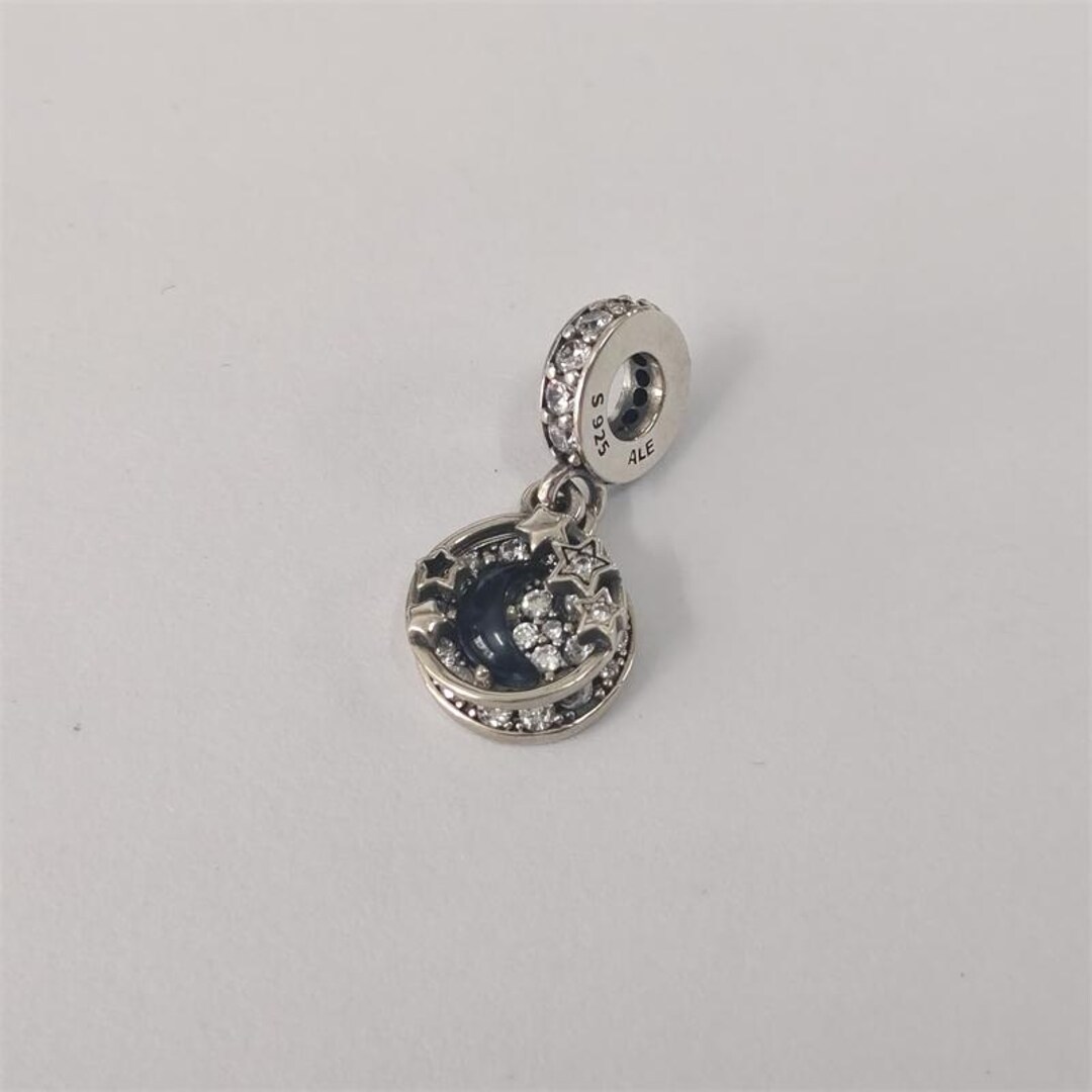 ALE S925 Silver Pandora Blue Night Sky Crescent Moon Stars Dangle Charm ...