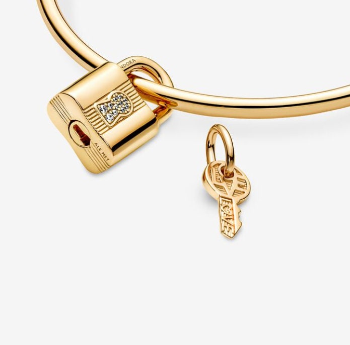 PANDORA Gold Padlock Key Dangle Charm Pendant Etsy