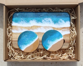 Ocean Resin Art cheeseboard gift set - Ocean Blue