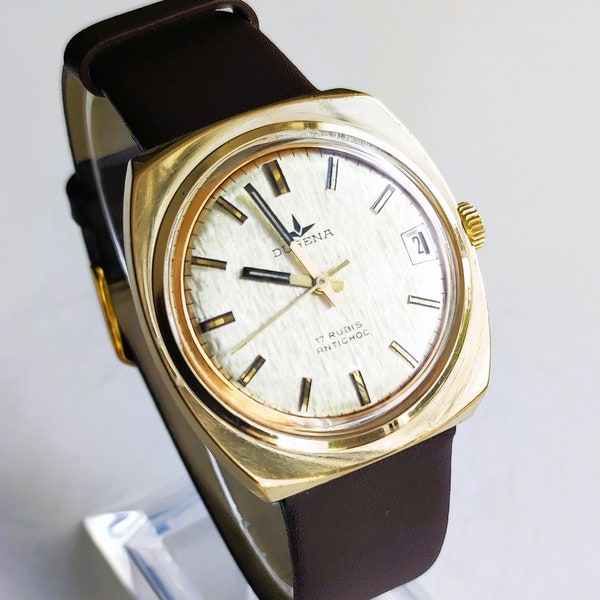 Reloj de pulsera VINTAGE Dugena Gold Antichoc de 1970 para hombre/unisex - reacondicionado - cuerda manual