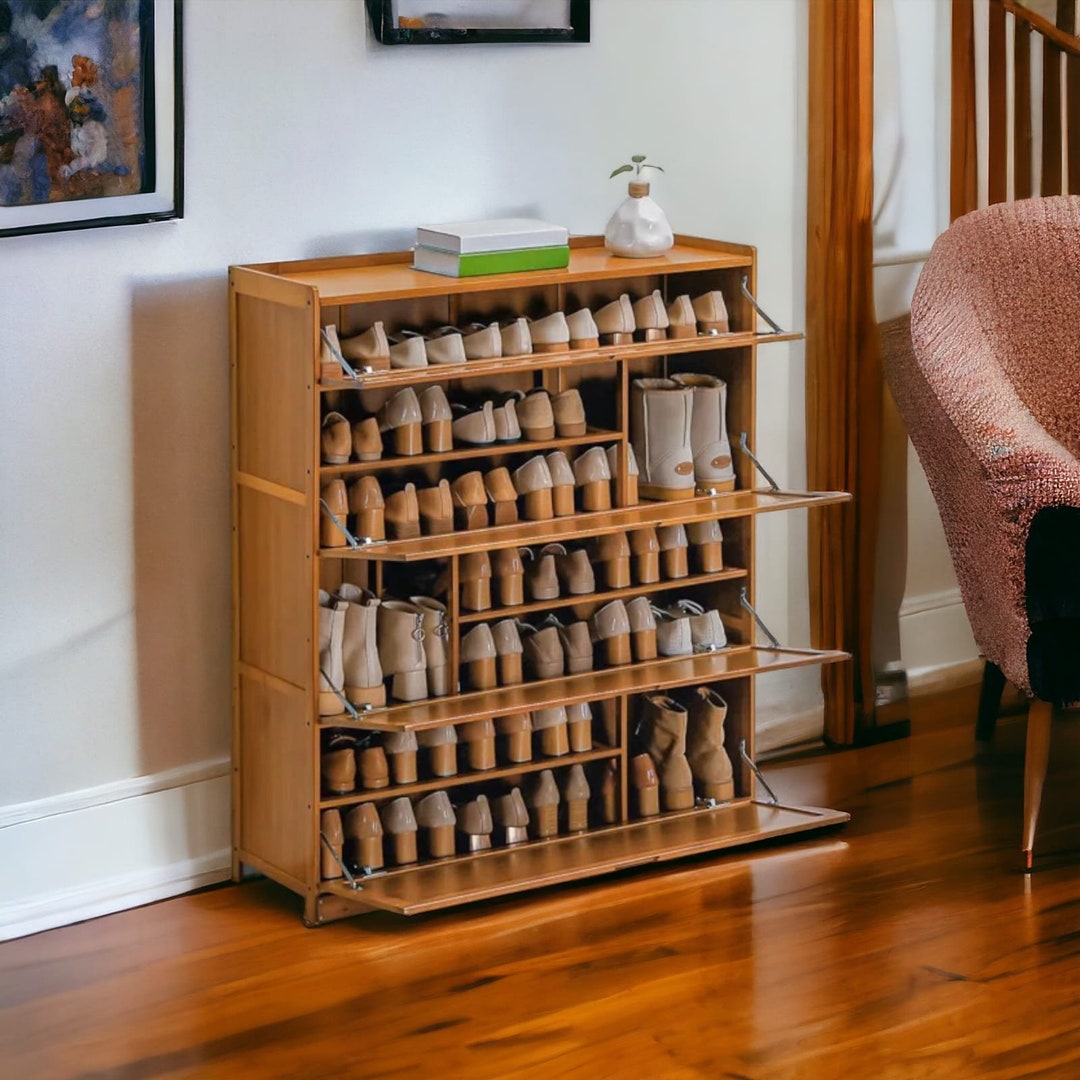 7-tiers Bamboo Shoe Rack With Door 36 Pairs Organizer Storage - Etsy