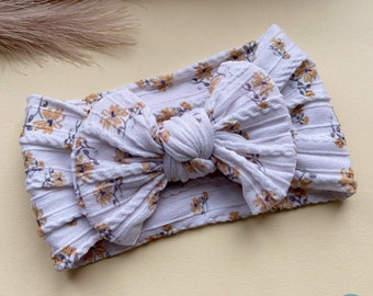 Easter Baby Bow Headband | Newborn Headband | Baby Shower Gift | Toddler Cable Knit Bow | Boho Style | Turban | Hairbow | Yellow Floral