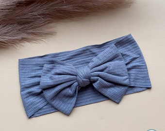 Blue Baby Bow Headband | Newborn Headband | Baby Shower Gift | Toddler Cable Knit Bow | Boho Style | Turban | Hairbow | Stretchy Soft