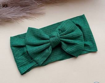 Green Baby Bow Headband | Newborn Headband | Baby Shower Gift | Toddler Cable Knit Bow | Boho Style | Turban | Hairbow | Stretchy Soft