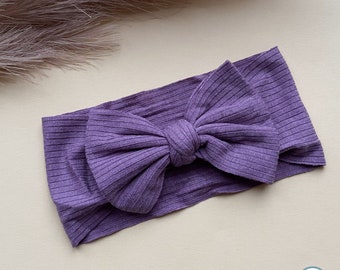 Serre-tête violet avec nœud pour bébé | Bandeau nouveau-né | Cadeau baby shower | Noeud en tricot torsadé pour tout-petit | Style bohème | Turban | Arc à cheveux | Extensible Doux