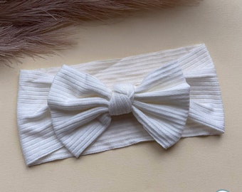 White Baby Bow Headband | Newborn Headband | Baby Shower Gift | Toddler Cable Knit Bow | Boho Style | Turban | Hairbow | Stretchy Soft