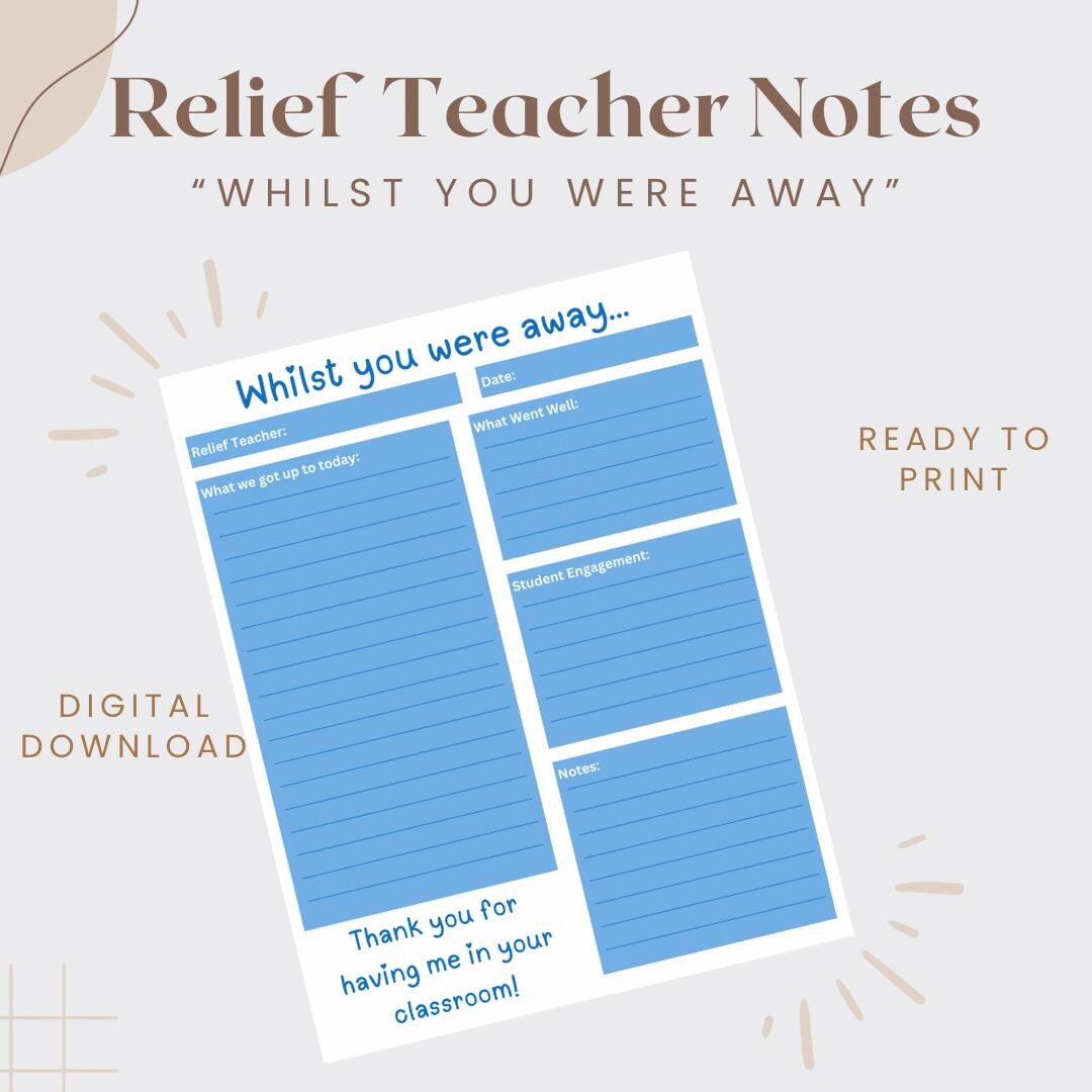 Relief Notes Table Daily Classroom Notes Template for Relief Teachers - Easy Communication ...