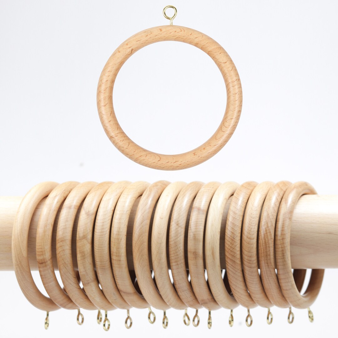 Wooden Curtain Rod Rings Set, Drapery Rings, for .75 to 2.5 Inch Rod