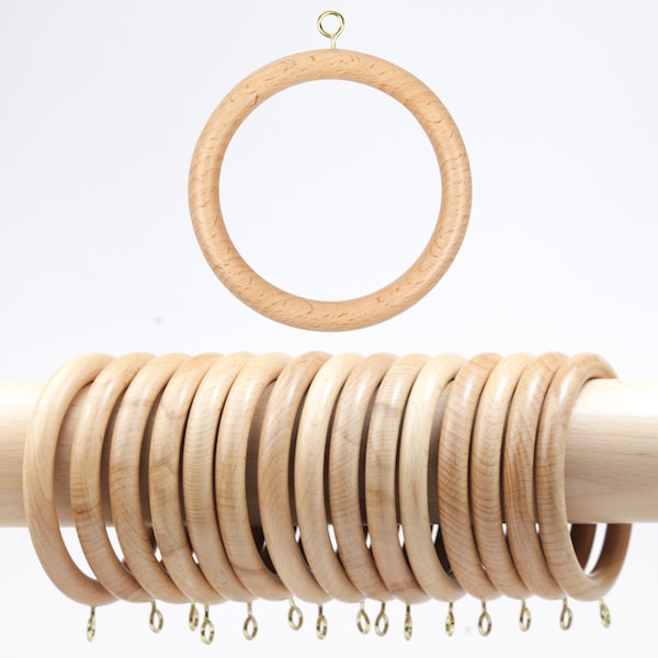 Wooden Curtain Rod Rings Set, Drapery Rings, For .75 to 2.5 Inch Rod, Vintage Wooden Rings