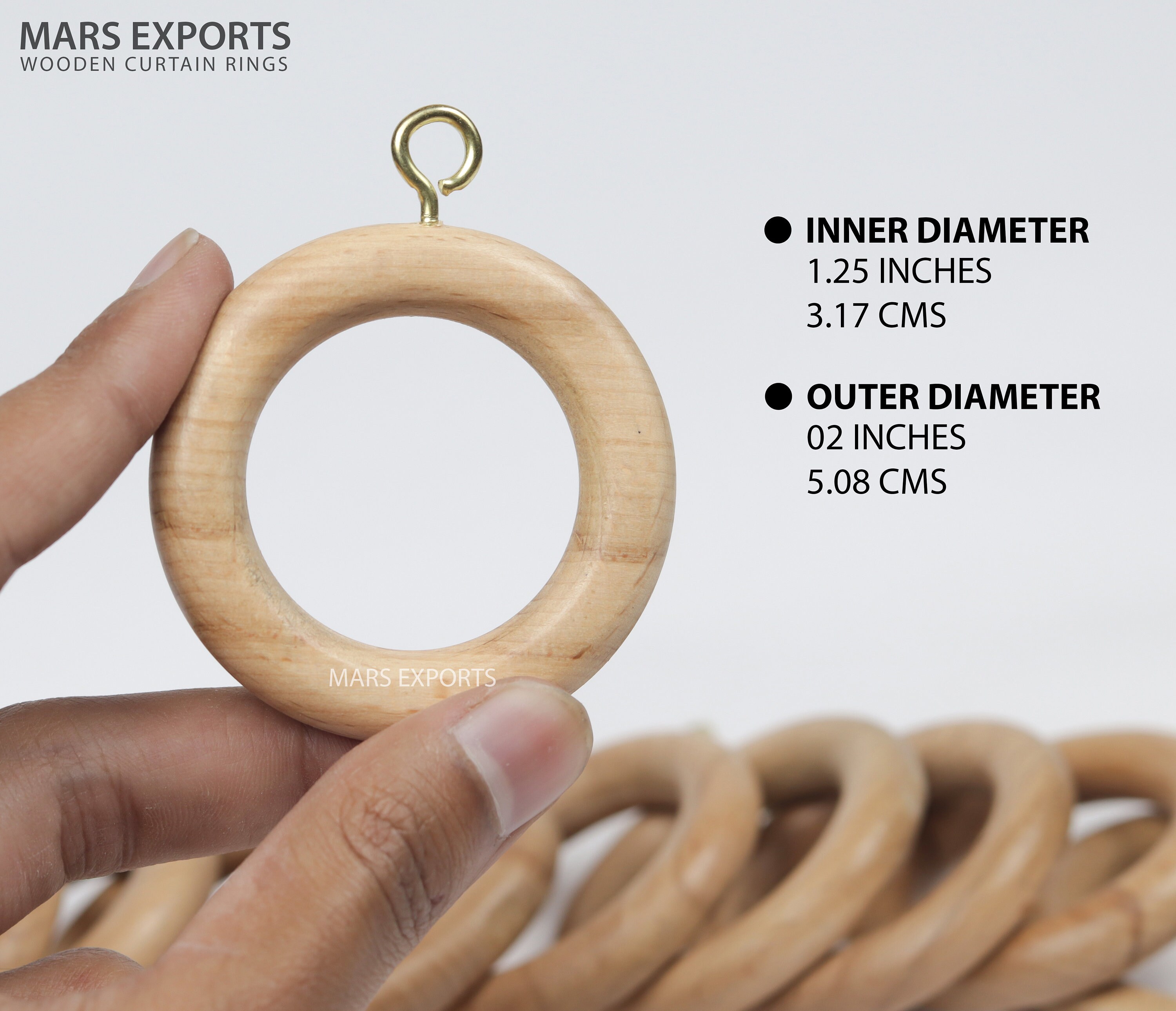 Wooden Curtain Rod Rings Set, Drapery Rings, for .75 to 2.5 Inch Rod