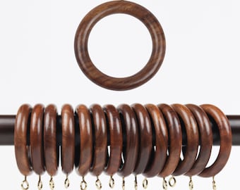 Wooden Curtain Rod Rings Set, Drapery Rings, For 1 to 2.5 Inch Rod, Vintage Wooden Rings Rosewood Wood