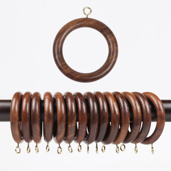 Wooden Curtain Rod Rings Set, Drapery Rings, For 1 to 2.5 Inch Rod, Vintage Wooden Rings Rosewood Wood