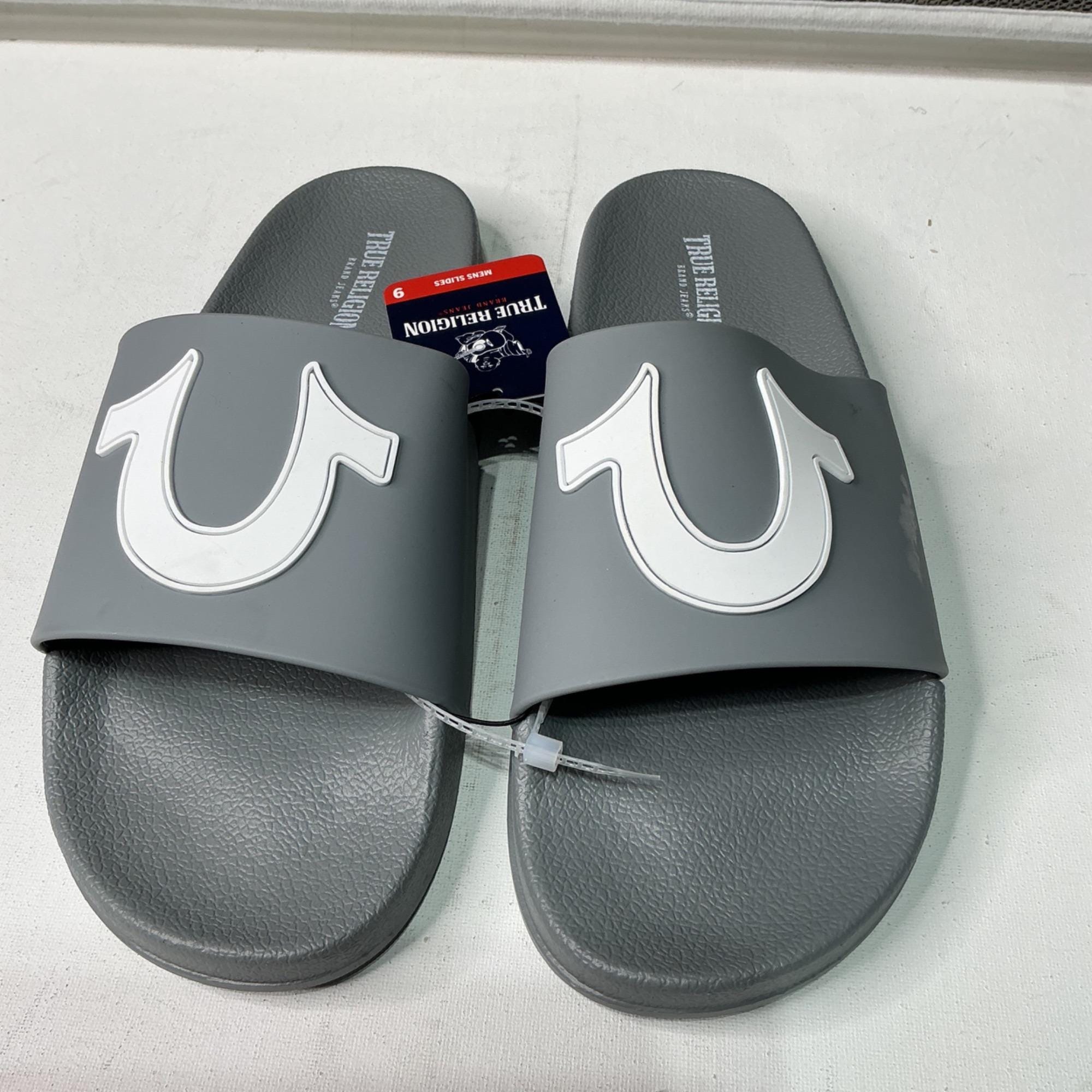 True Religion 112 Logo Men\'s Gray Slides Size 9 Casual Sandals True Religion Slippers Mens M (9-10) Gray Sheepskin Lined  main image 2