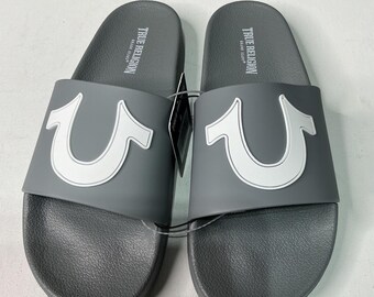 Grijze herenslippers met logo True Religion Comfortabele casual sandalen maat 8