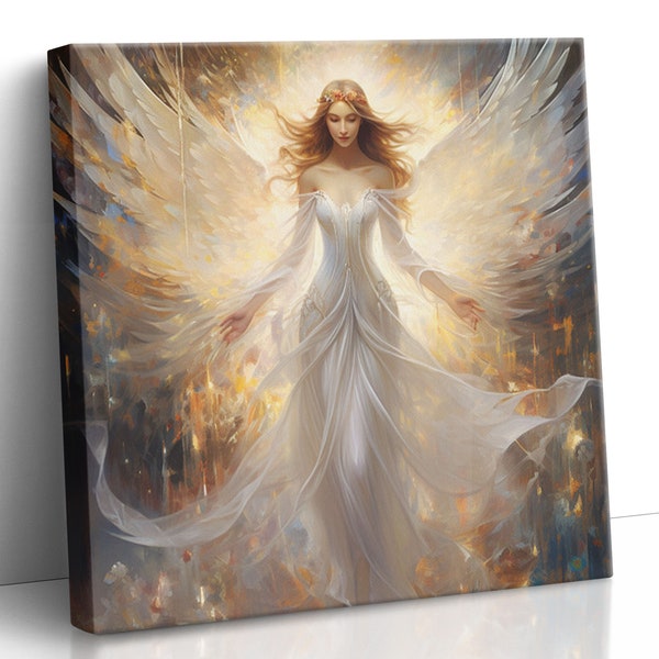 Canva - Engel im Himmel - Segen & Gnade - Göttliches Licht - Spirituelle Kunst - Malerei Bild Heilende Energie - Wanddeko